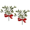 Artificial Mistletoe Floral Pick With Red Satin Bow Set of 2 Artificial Mistletoe Floral Pick With Red Satin Bow Set of 2